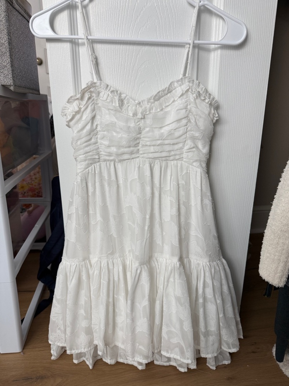 Altar'd State White Ruffled Spaghetti Strap Mini Dress